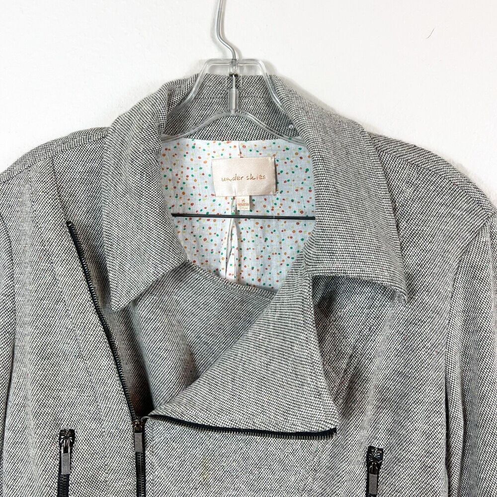 ANTHROPOLOGIE UNDER SKIES Grey Cropped Moto Style Jacket Size Medium - Picture 2 of 12